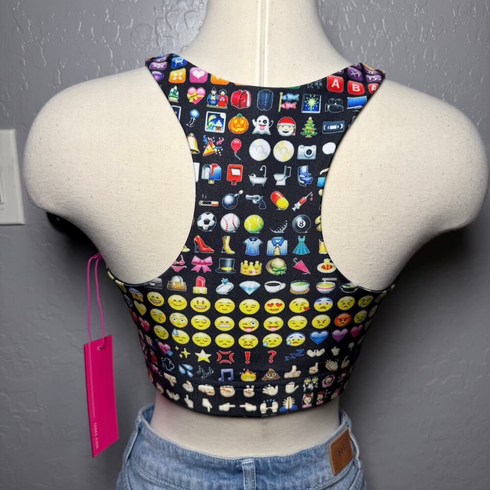NWT Terez Womens Size Small Emoji Print Scoop Neck Racerback Sports Bra Crop Top - Picture 2 of 3